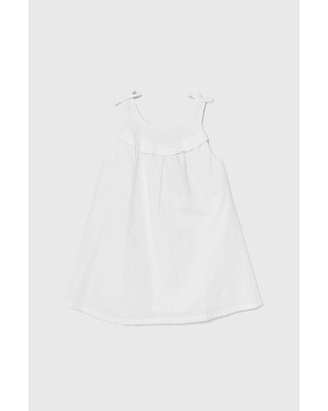 United Colors of Benetton sukienka lniana dziecięca kolor biały mini rozkloszowana