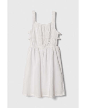 United Colors of Benetton sukienka lniana dziecięca kolor biały mini rozkloszowana
