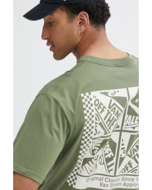 Vans t-shirt bawełniany męski kolor zielony z nadrukiem