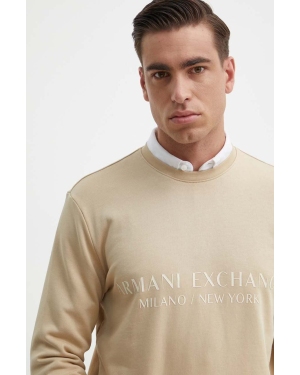 Armani Exchange bluza bawełniana męska kolor beżowy z nadrukiem