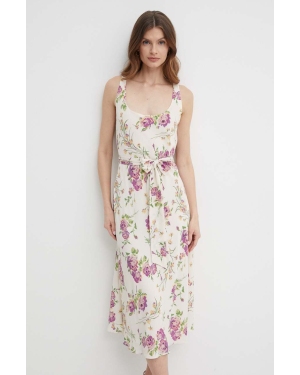 Lauren Ralph Lauren sukienka kolor beżowy midi prosta 250932703