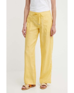Lauren Ralph Lauren spodnie lniane kolor żółty szerokie medium waist