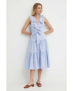 Lauren Ralph Lauren sukienka bawełniana kolor niebieski midi rozkloszowana 250933435