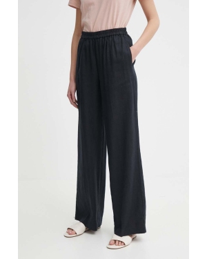 Sisley spodnie lniane kolor czarny szerokie high waist