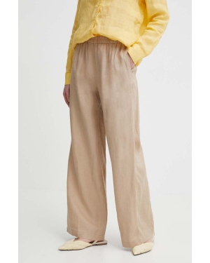 Sisley spodnie lniane kolor beżowy szerokie high waist