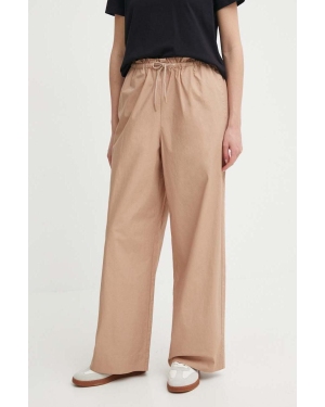 Sisley spodnie bawełniane kolor beżowy szerokie high waist