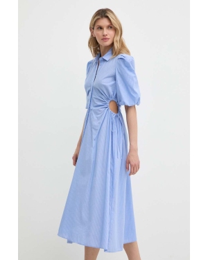 Bardot sukienka bawełniana STRPE kolor niebieski midi rozkloszowana 57347DB3