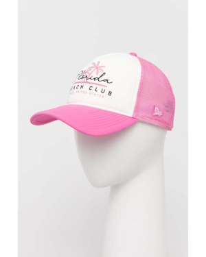 New Era czapka z daszkiem kolor różowy z nadrukiem