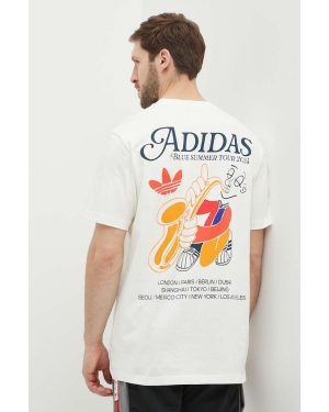 adidas Originals t-shirt bawełniany męski kolor beżowy z nadrukiem IS2937