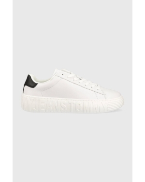 Tommy Jeans sneakersy skórzane LEATHER OUTSOLE kolor biały EM0EM01159