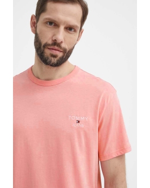 Tommy Jeans t-shirt bawełniany męski kolor różowy z aplikacją DM0DM18872
