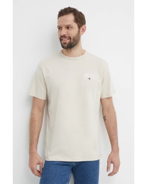 Tommy Jeans t-shirt bawełniany męski kolor beżowy z aplikacją DM0DM18665