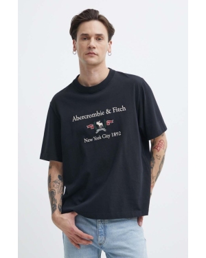 Abercrombie & Fitch t-shirt bawełniany męski kolor czarny z aplikacją