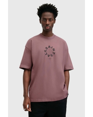 AllSaints t-shirt bawełniany TIERRA SS CREW męski kolor fioletowy z nadrukiem MG294Y