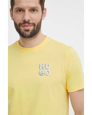 HUGO t-shirt bawełniany męski kolor żółty z nadrukiem 50508944