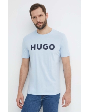 HUGO t-shirt bawełniany męski kolor niebieski z nadrukiem 50467556