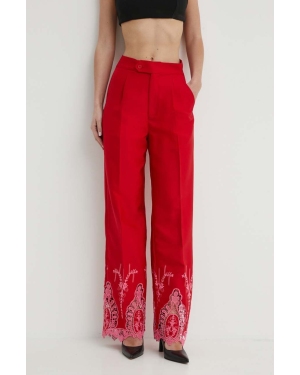 Never Fully Dressed spodnie damskie kolor czerwony proste high waist