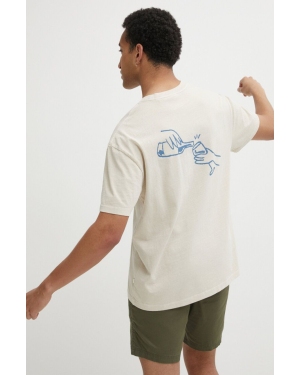 Solid t-shirt bawełniany męski kolor beżowy z nadrukiem