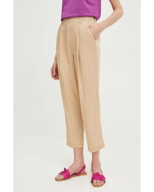 Medicine spodnie damskie kolor beżowy fason chinos high waist