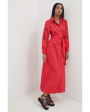 Answear Lab sukienka bawełniana kolor czerwony maxi rozkloszowana