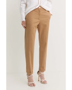 BOSS spodnie damskie kolor beżowy proste high waist 50490057