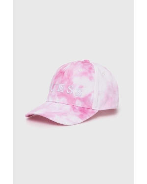 Guess czapka z daszkiem bawełniana dziecięca kolor różowy wzorzysta