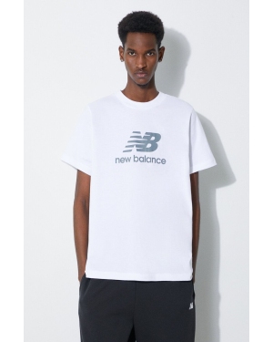 New Balance t-shirt bawełniany Essentials Cotton męski kolor biały z nadrukiem MT41502WT