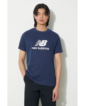 New Balance t-shirt bawełniany Sport Essentials męski kolor granatowy z nadrukiem MT41502NNY