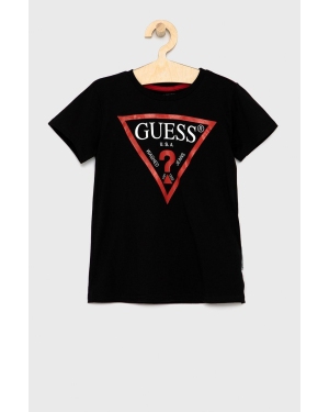 Guess T-shirt bawełniany dziecięcy kolor czarny z nadrukiem