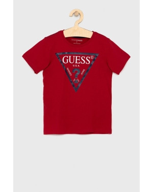 Guess T-shirt bawełniany dziecięcy kolor czerwony z nadrukiem