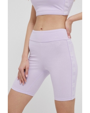 Guess szorty damskie kolor fioletowy z aplikacją high waist
