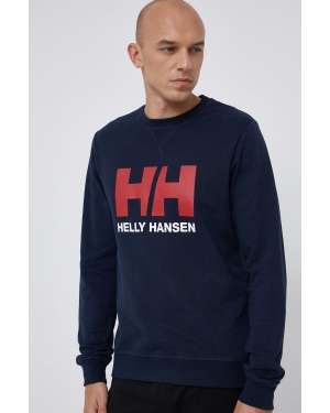 Helly Hansen bluza bawełniana kolor granatowy z kapturem z nadrukiem 53289