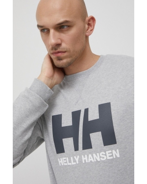 Helly Hansen bluza bawełniana kolor szary z kapturem z nadrukiem 53289