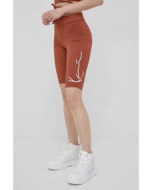 Karl Kani szorty damskie kolor brązowy z aplikacją medium waist