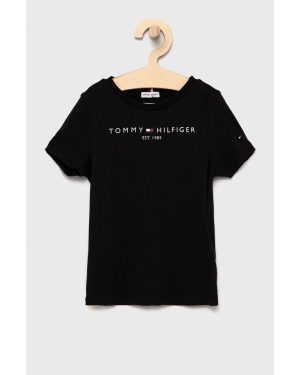 Tommy Hilfiger T-shirt bawełniany dziecięcy kolor czarny z nadrukiem