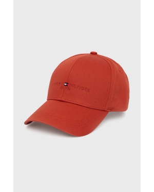 Tommy Hilfiger czapka bawełniana kolor czerwony gładka