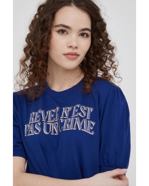 Sisley t-shirt bawełniany kolor granatowy