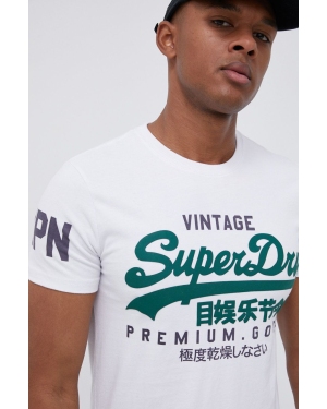 Superdry T-shirt bawełniany kolor biały z nadrukiem