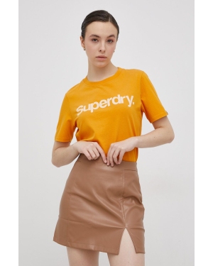 Superdry T-shirt bawełniany kolor pomarańczowy