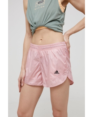 adidas Performance szorty HC1663 damskie kolor różowy wzorzyste medium waist
