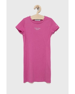 Calvin Klein Jeans sukienka dziecięca IG0IG01414.PPYY kolor różowy mini rozkloszowana