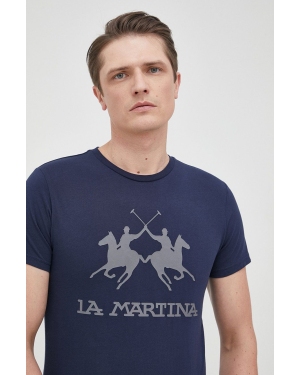 La Martina t-shirt bawełniany kolor granatowy z aplikacją
