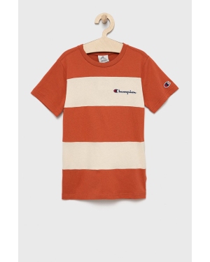 Champion t-shirt bawełniany dziecięcy 305959 kolor pomarańczowy z aplikacją