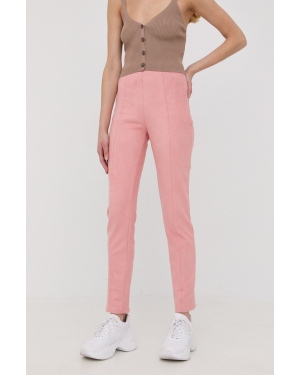 Guess spodnie damskie kolor różowy dopasowane high waist
