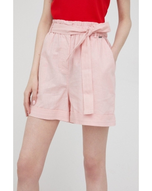 Pepe Jeans szorty z domieszką lnu MURIEL damskie kolor różowy gładkie high waist