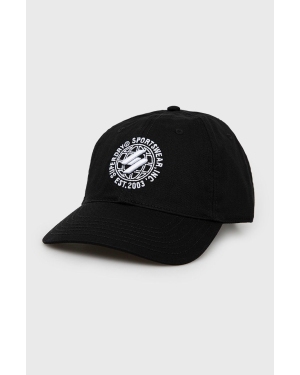 Superdry czapka bawełniana kolor czarny z aplikacją