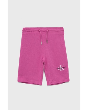 Calvin Klein Jeans szorty bawełniane dziecięce IG0IG01446.PPYY kolor różowy z aplikacją regulowana talia