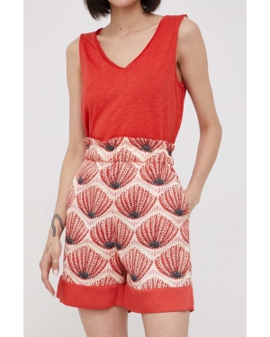 Sisley szorty damskie kolor czerwony wzorzyste high waist