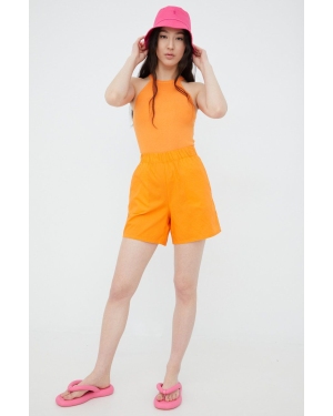 Noisy May szorty bawełniane damskie kolor pomarańczowy gładkie medium waist