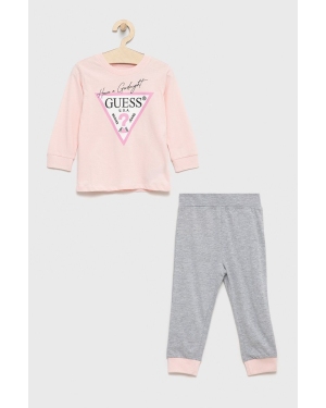 Guess piżama dziecięca kolor różowy gładka